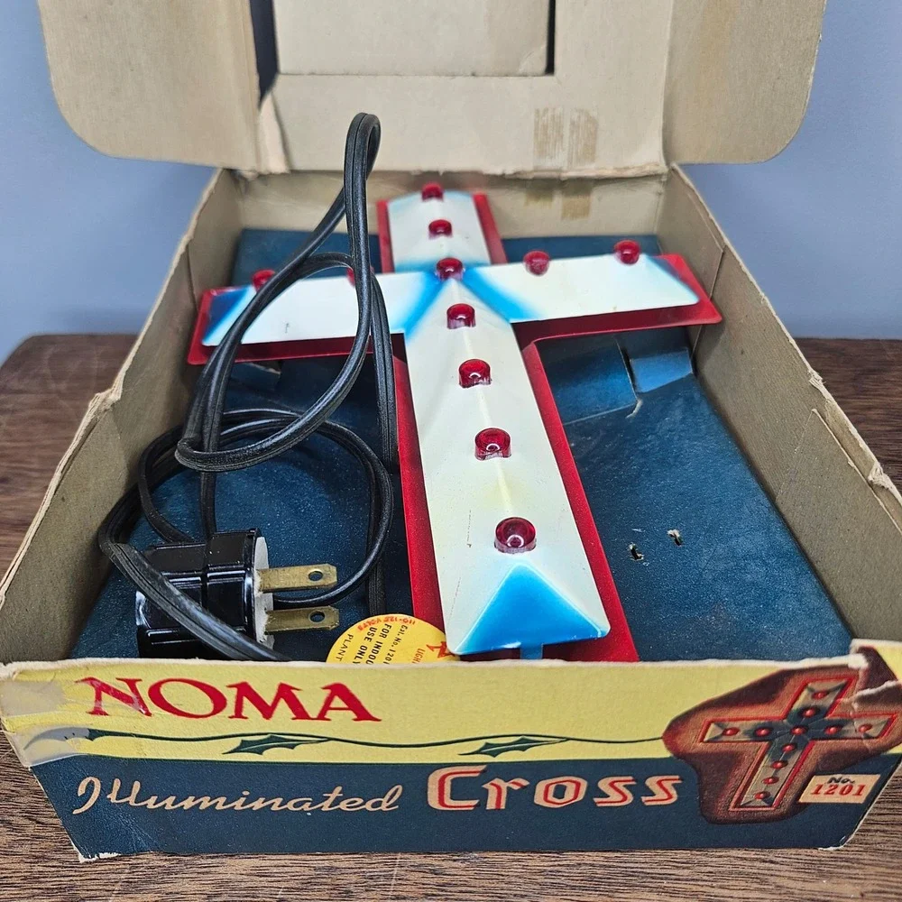 Vtg NOMA Illuminated Cross 1201 Electric Light Original Box Made in USA MCM Rare